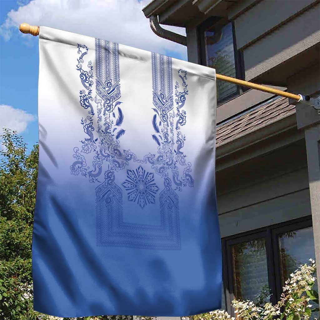 Philippines Barong Style Garden Flag with Polynesian Art and Leaf Motif Blue Color LT03 - Polynesian Pride