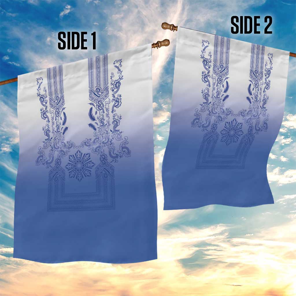 Philippines Barong Style Garden Flag with Polynesian Art and Leaf Motif Blue Color LT03 - Polynesian Pride