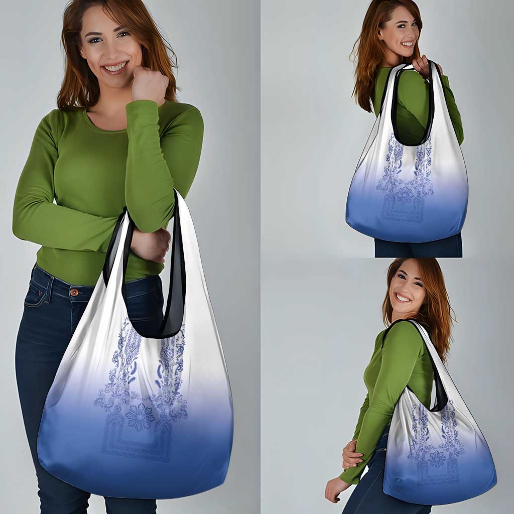 Philippines Barong Style Grocery Bag with Polynesian Art and Leaf Motif Blue Color LT03 - Polynesian Pride