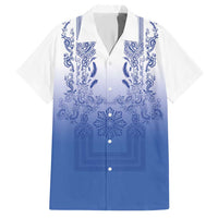 Philippines Barong Style Hawaiian Shirt with Polynesian Art and Leaf Motif Blue Color LT03 Blue - Polynesian Pride