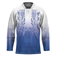 Philippines Barong Style Hockey Jersey with Polynesian Art and Leaf Motif Blue Color LT03 Unisex Blue - Polynesian Pride