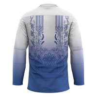 Philippines Barong Style Hockey Jersey with Polynesian Art and Leaf Motif Blue Color LT03 - Polynesian Pride