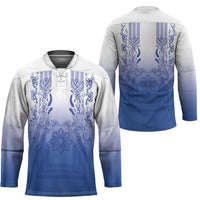 Philippines Barong Style Hockey Jersey with Polynesian Art and Leaf Motif Blue Color LT03 - Polynesian Pride