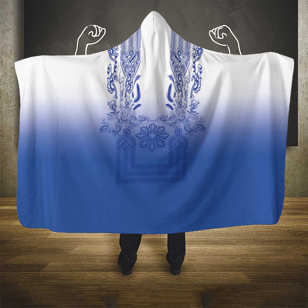 Philippines Barong Style Hooded Blanket with Polynesian Art and Leaf Motif Blue Color LT03 - Polynesian Pride