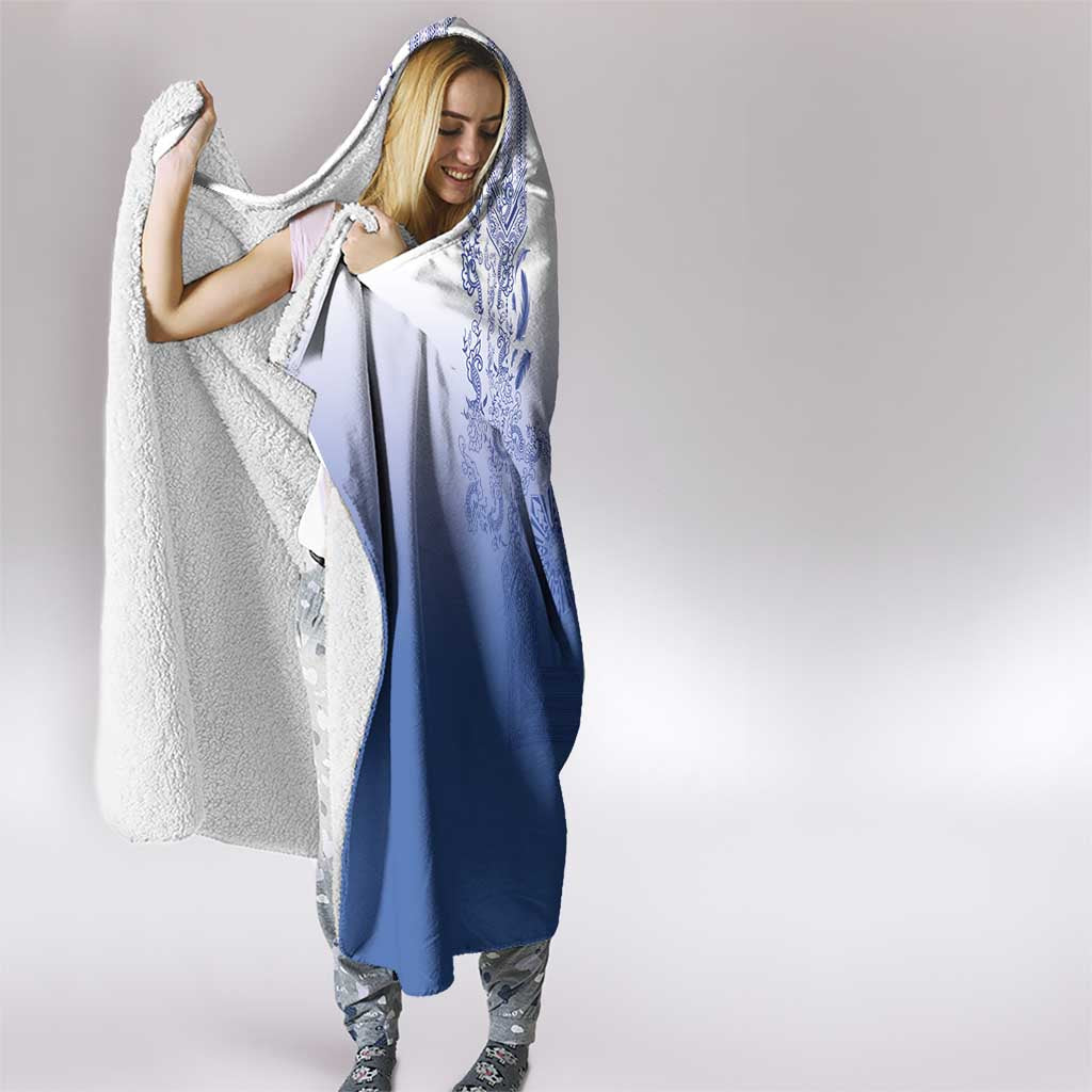 Philippines Barong Style Hooded Blanket with Polynesian Art and Leaf Motif Blue Color LT03 - Polynesian Pride