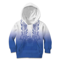 Philippines Barong Style Kid Hoodie with Polynesian Art and Leaf Motif Blue Color LT03 Hoodie Blue - Polynesian Pride
