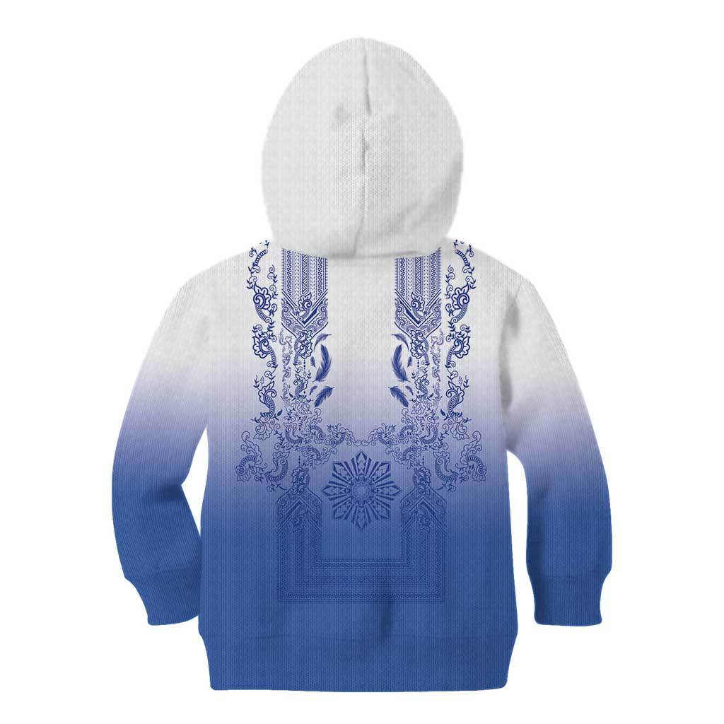 Philippines Barong Style Kid Hoodie with Polynesian Art and Leaf Motif Blue Color LT03 - Polynesian Pride
