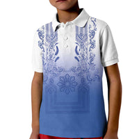 Philippines Barong Style Kid Polo Shirt with Polynesian Art and Leaf Motif Blue Color LT03 Kid Blue - Polynesian Pride