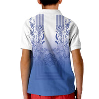Philippines Barong Style Kid Polo Shirt with Polynesian Art and Leaf Motif Blue Color LT03 - Polynesian Pride