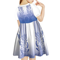 Philippines Barong Style Kid Short Sleeve Dress with Polynesian Art and Leaf Motif Blue Color LT03 - Polynesian Pride