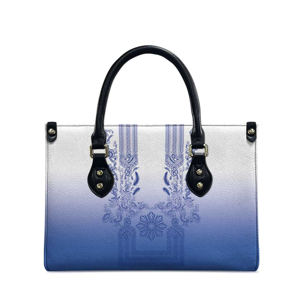 Philippines Barong Style Leather Bag with Polynesian Art and Leaf Motif Blue Color LT03 - Polynesian Pride