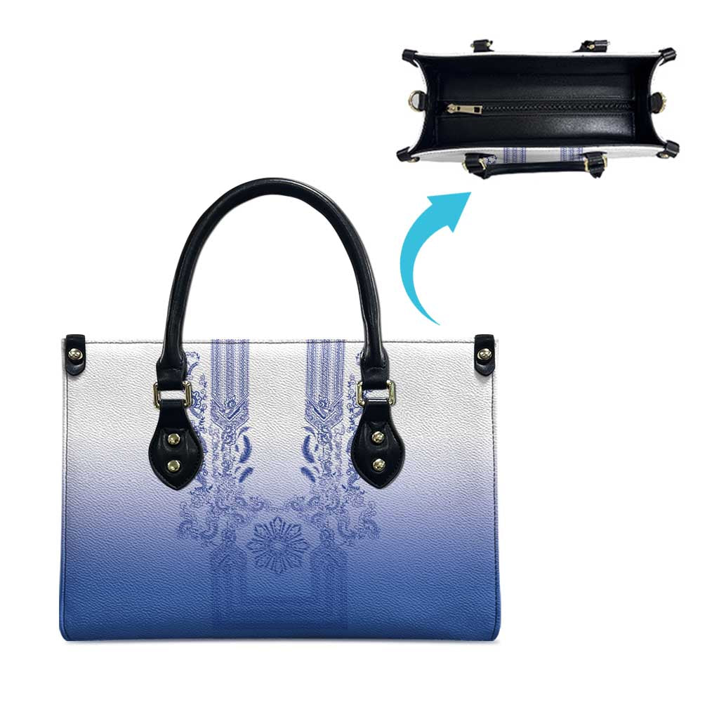 Philippines Barong Style Leather Bag with Polynesian Art and Leaf Motif Blue Color LT03 - Polynesian Pride