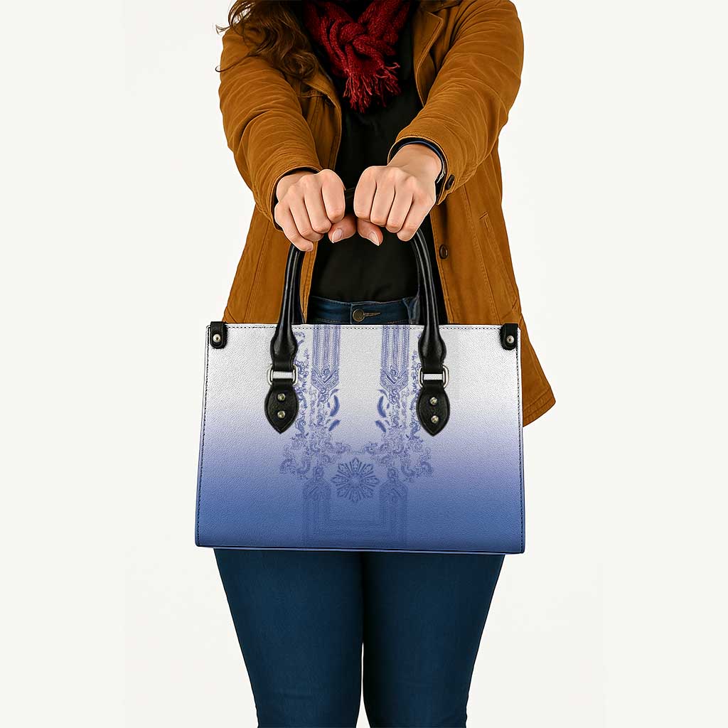 Philippines Barong Style Leather Bag with Polynesian Art and Leaf Motif Blue Color LT03 - Polynesian Pride