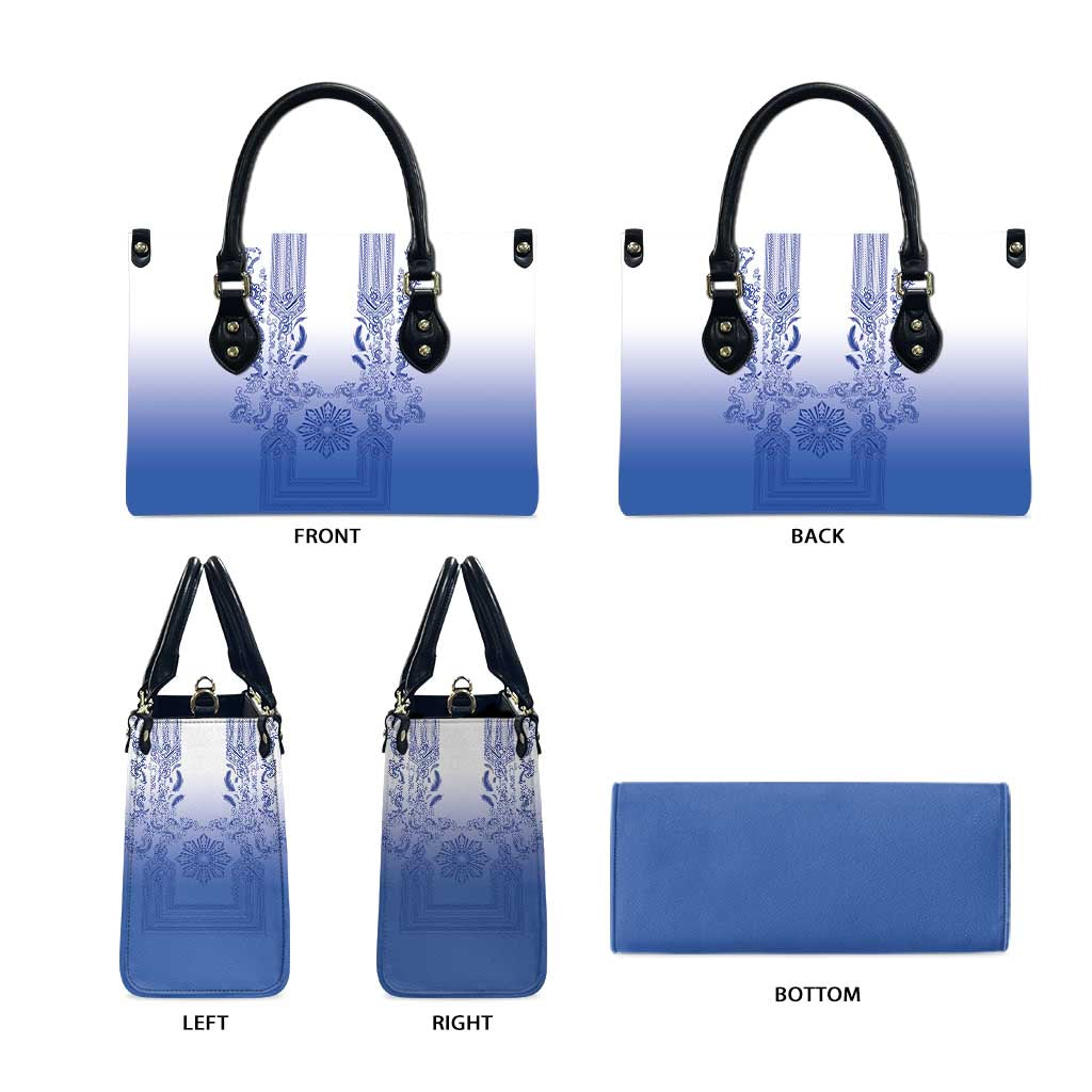 Philippines Barong Style Leather Bag with Polynesian Art and Leaf Motif Blue Color LT03 - Polynesian Pride