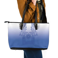 Philippines Barong Style Leather Tote Bag with Polynesian Art and Leaf Motif Blue Color LT03 - Polynesian Pride