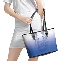 Philippines Barong Style Leather Tote Bag with Polynesian Art and Leaf Motif Blue Color LT03 - Polynesian Pride