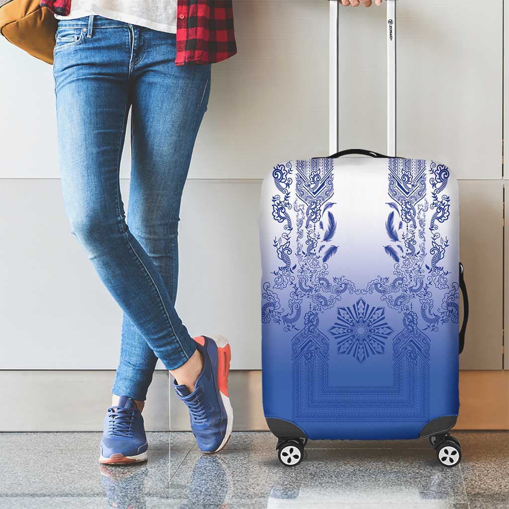 Philippines Barong Style Luggage Cover with Polynesian Art and Leaf Motif Blue Color LT03 - Polynesian Pride