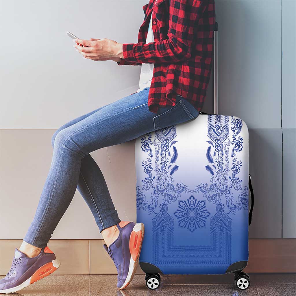 Philippines Barong Style Luggage Cover with Polynesian Art and Leaf Motif Blue Color LT03 - Polynesian Pride