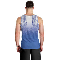 Philippines Barong Style Men Tank Top with Polynesian Art and Leaf Motif Blue Color LT03 - Polynesian Pride