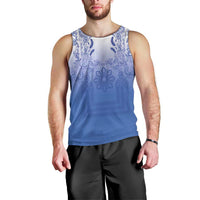 Philippines Barong Style Men Tank Top with Polynesian Art and Leaf Motif Blue Color LT03 - Polynesian Pride
