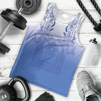 Philippines Barong Style Men Tank Top with Polynesian Art and Leaf Motif Blue Color LT03 - Polynesian Pride