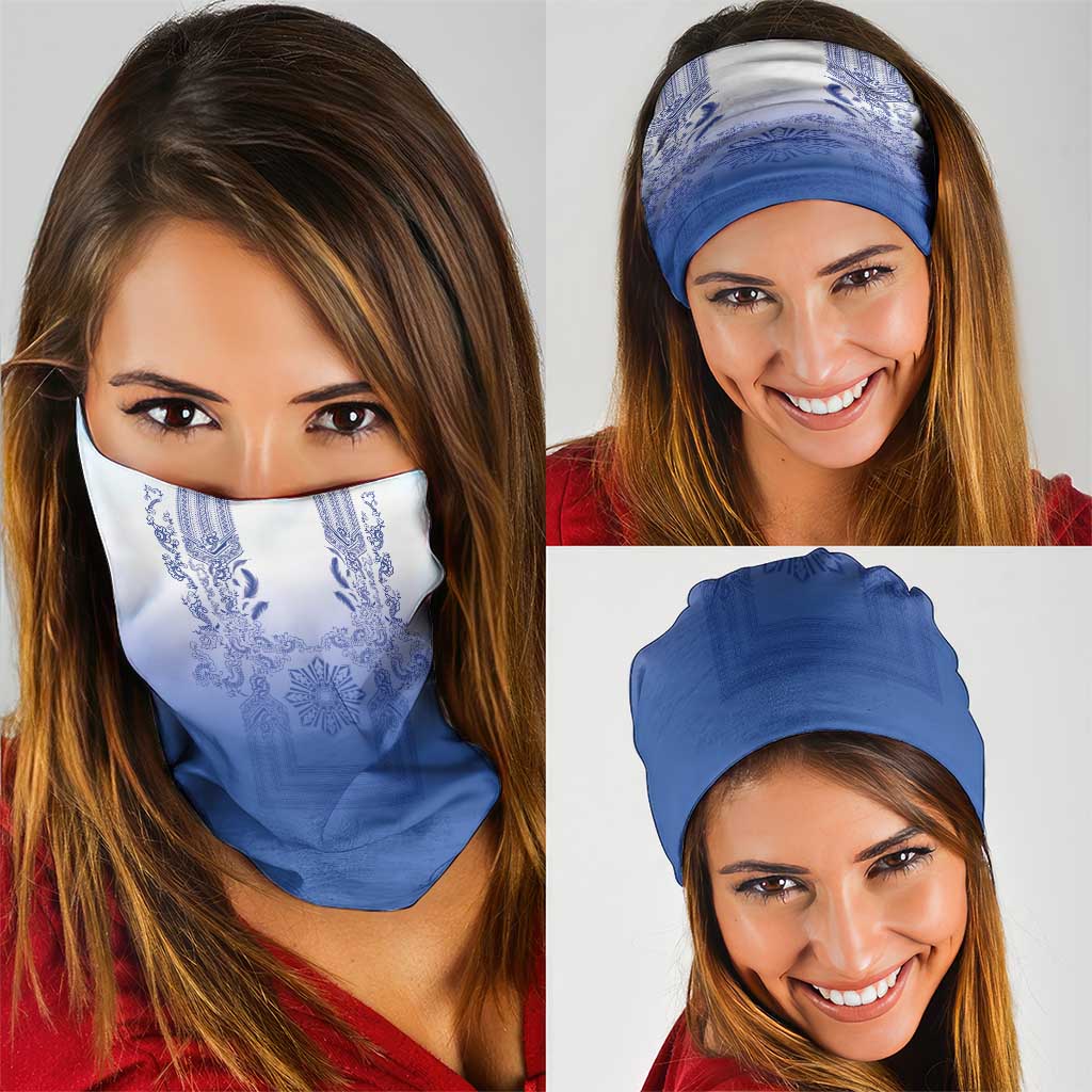 Philippines Barong Style Neck Gaiter with Polynesian Art and Leaf Motif Blue Color LT03 - Polynesian Pride