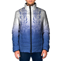 Philippines Barong Style Padded Jacket with Polynesian Art and Leaf Motif Blue Color LT03 Men Blue - Polynesian Pride