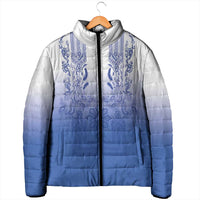 Philippines Barong Style Padded Jacket with Polynesian Art and Leaf Motif Blue Color LT03 - Polynesian Pride