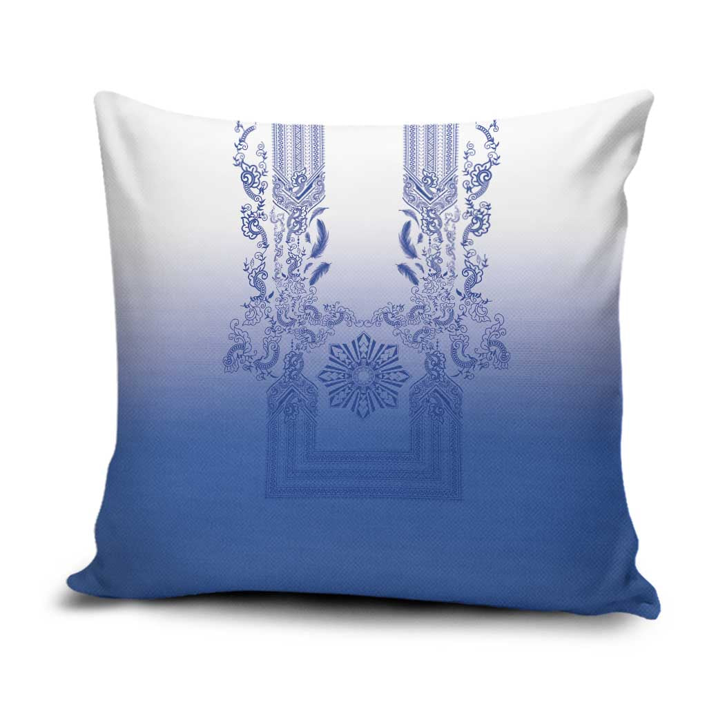 Philippines Barong Style Pillow Cover with Polynesian Art and Leaf Motif Blue Color LT03 Blue - Polynesian Pride