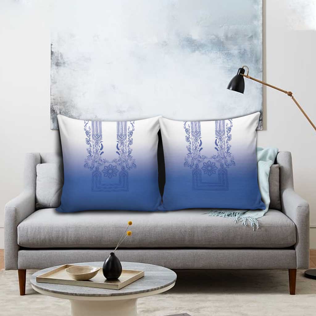 Philippines Barong Style Pillow Cover with Polynesian Art and Leaf Motif Blue Color LT03 - Polynesian Pride