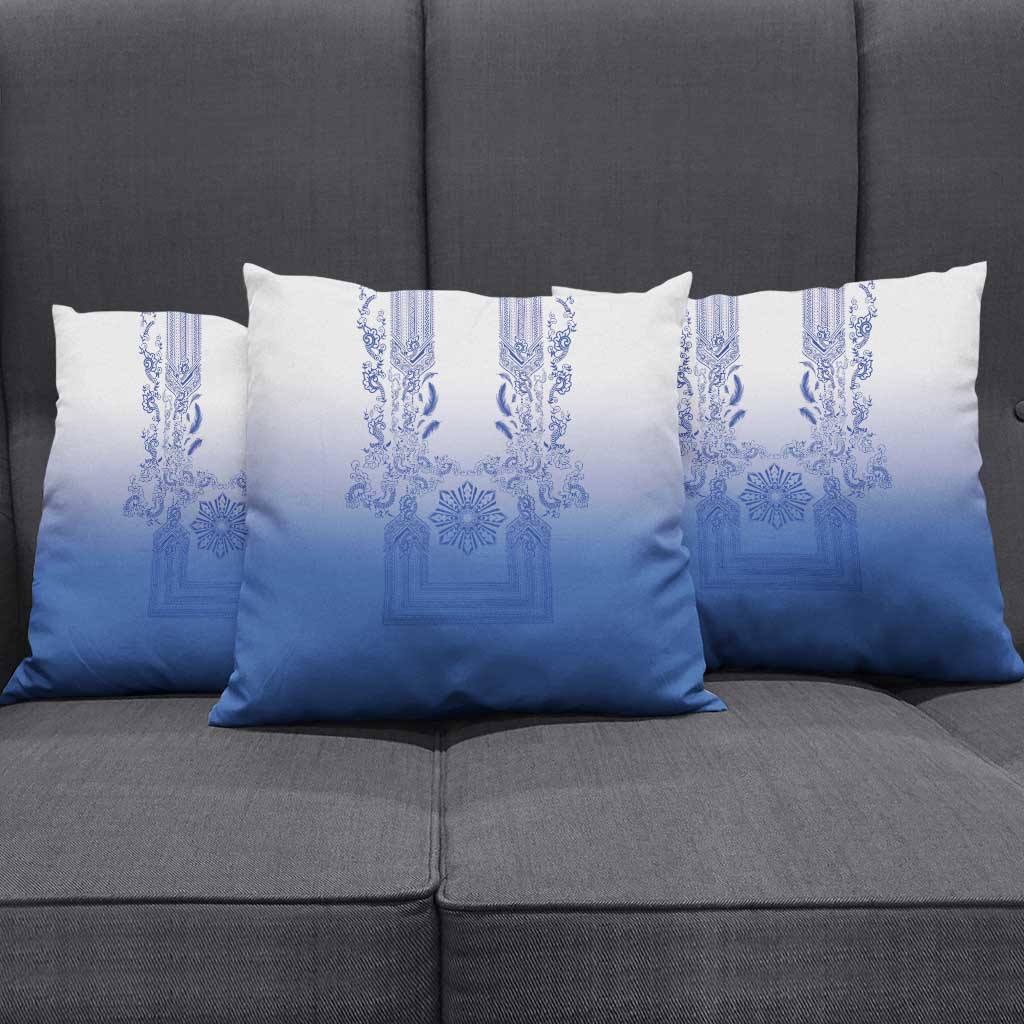 Philippines Barong Style Pillow Cover with Polynesian Art and Leaf Motif Blue Color LT03 - Polynesian Pride