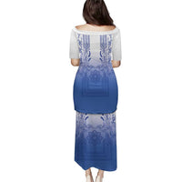 Philippines Barong Style Puletasi with Polynesian Art and Leaf Motif Blue Color LT03 - Polynesian Pride