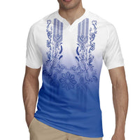 Philippines Barong Style Rugby Jersey with Polynesian Art and Leaf Motif Blue Color LT03 - Polynesian Pride