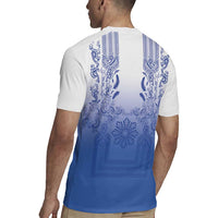 Philippines Barong Style Rugby Jersey with Polynesian Art and Leaf Motif Blue Color LT03 - Polynesian Pride