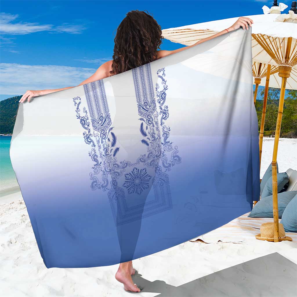Philippines Barong Style Sarong with Polynesian Art and Leaf Motif Blue Color LT03 One Size 44 x 66 inches Blue - Polynesian Pride
