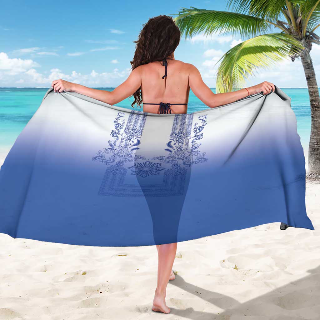 Philippines Barong Style Sarong with Polynesian Art and Leaf Motif Blue Color LT03 - Polynesian Pride