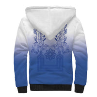 Philippines Barong Style Sherpa Hoodie with Polynesian Art and Leaf Motif Blue Color LT03 - Polynesian Pride