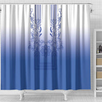 Philippines Barong Style Shower Curtain with Polynesian Art and Leaf Motif Blue Color LT03 - Polynesian Pride