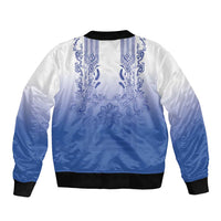 Philippines Barong Style Sleeve Zip Bomber Jacket with Polynesian Art and Leaf Motif Blue Color LT03 - Polynesian Pride