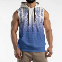 Philippines Barong Style Sleeveless Hoodie with Polynesian Art and Leaf Motif Blue Color LT03 - Polynesian Pride