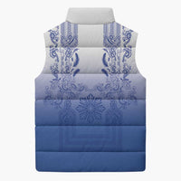 Philippines Barong Style Sleeveless Puffer Jacket with Polynesian Art and Leaf Motif Blue Color LT03 - Polynesian Pride