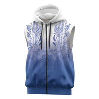 Philippines Barong Style Sleeveless Zip Hoodie with Polynesian Art and Leaf Motif Blue Color LT03 Blue - Polynesian Pride