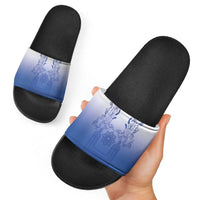 Philippines Barong Style Slide Sandals with Polynesian Art and Leaf Motif Blue Color LT03 - Polynesian Pride