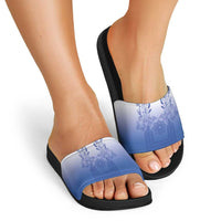 Philippines Barong Style Slide Sandals with Polynesian Art and Leaf Motif Blue Color LT03 - Polynesian Pride