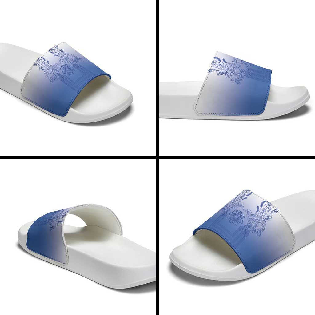 Philippines Barong Style Slide Sandals with Polynesian Art and Leaf Motif Blue Color LT03 - Polynesian Pride