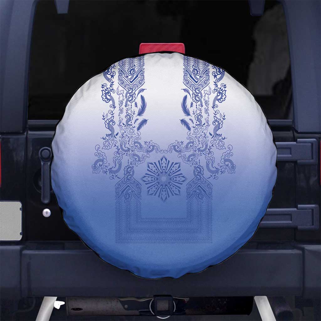 Philippines Barong Style Spare Tire Cover with Polynesian Art and Leaf Motif Blue Color LT03 No hole Blue - Polynesian Pride