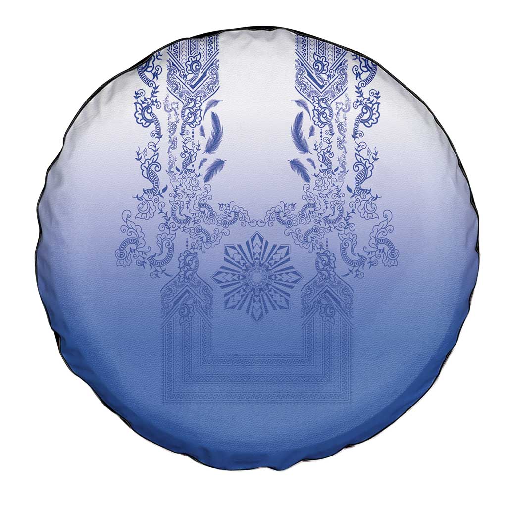 Philippines Barong Style Spare Tire Cover with Polynesian Art and Leaf Motif Blue Color LT03 - Polynesian Pride