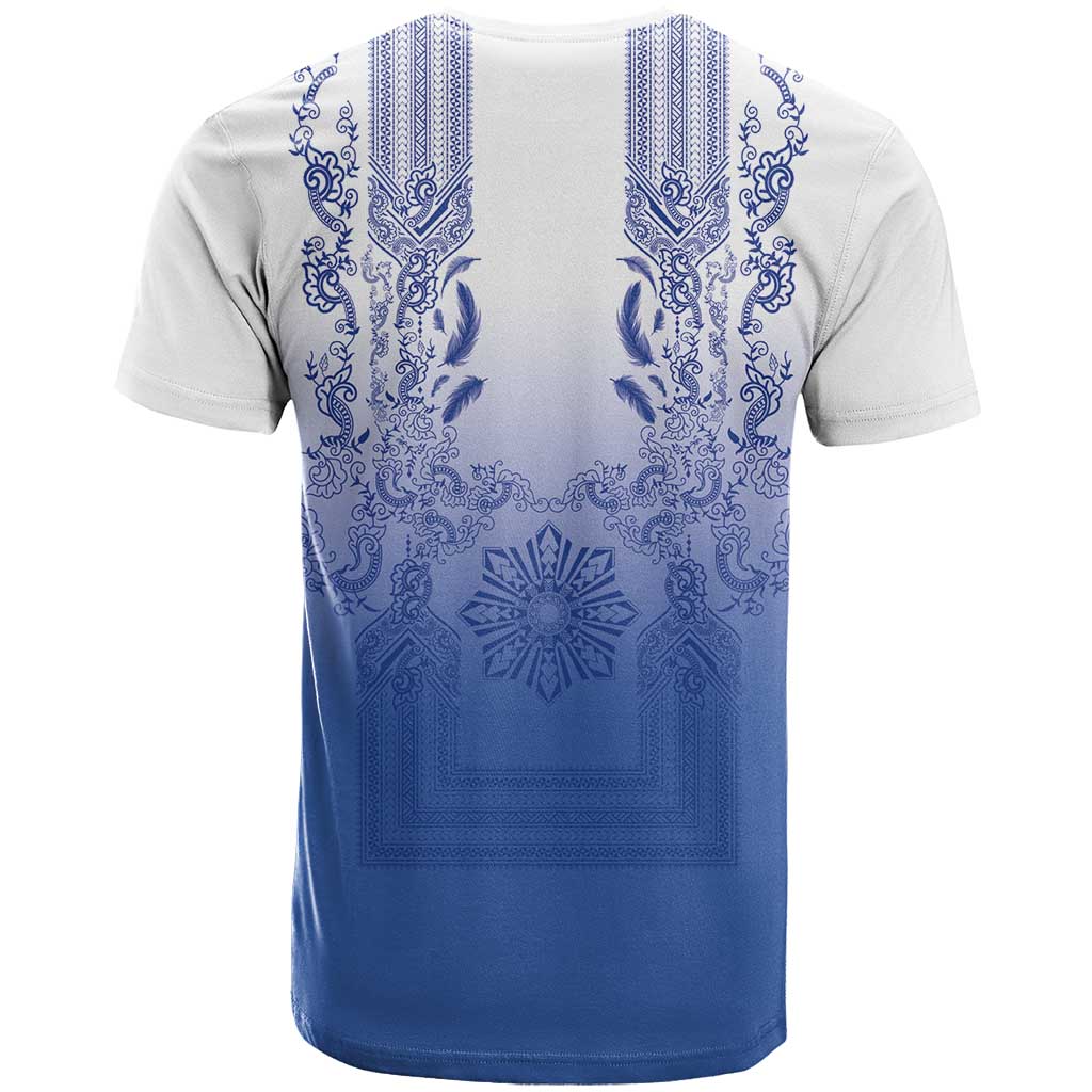 Philippines Barong Style T Shirt with Polynesian Art and Leaf Motif Blue Color LT03 - Polynesian Pride