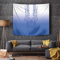 Philippines Barong Style Tapestry with Polynesian Art and Leaf Motif Blue Color LT03 Blue - Polynesian Pride
