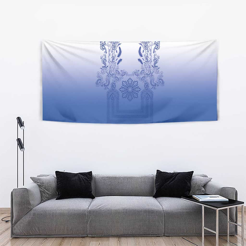 Philippines Barong Style Tapestry with Polynesian Art and Leaf Motif Blue Color LT03 - Polynesian Pride